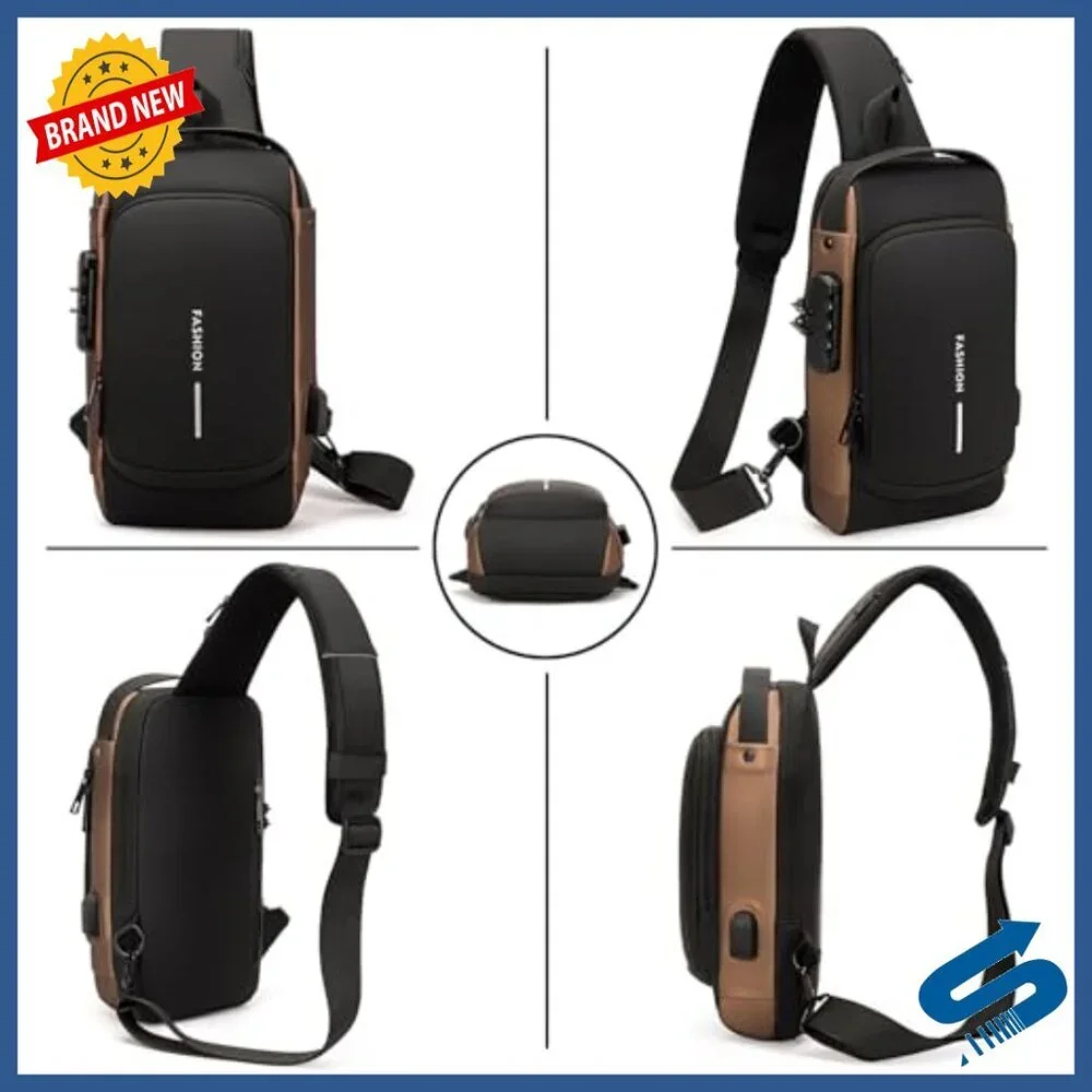 Genuine Leather Anti-Theft Crossbody Bag with USB Port Waterproof Travel